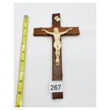 WALL CRUCIFIX, DARK STAINED WOOD CROSS, MOLDED