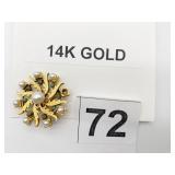 14K GOLD FLORAL BROOCH, RADIATING LEAF DESIGN,