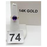 14K GOLD AMETHYST SOLITAIRE RING, 2.96 GRAMS