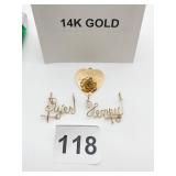 14K GOLD PENDANTS, 5.9 GRAMS NCLUDES HEART SHAPED