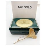 14K GOLD GINKGO LEAF BROOCH, 4.3 GRAMS TEXTURED