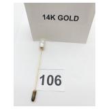14K GOLD STICK PIN, BAROQUE PEARL ACCENT, YELLOW