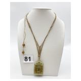 CARVED JADE PENDANT, FLORAL AND BIRD MOTIF,