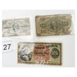 ASSORTED US FRACTIONAL CURRENCY, INCLUDES THREE