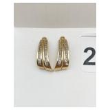 10K GOLD DIAMOND EARRINGS, CURVED DESIGN,