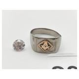 METAL MASONIC RING, 10K GOLD INLAY TWO-TONE