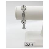 P S CO. ART DECO FILIGREE BRACELET, WHITE METAL,