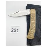 BUCK FOLDING KNIFE, BRASS HANDLE, RELIEF DEER