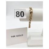 14K GOLD BRACELET, DOUBLE LINK CHAIN, LOBSTER