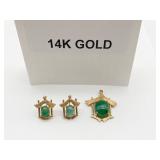 14K YELLOW GOLD EARRINGS AND PENDANT SET, (6.34