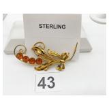 STERLING SILVER BROOCH,0.343 OZT  GOLD-TONE