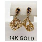 14K GOLD EARRINGS, 6.17 GRAMS FILIGREE TEARDROP