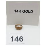 STAMPED 14K GOLD SIGNET RING,  2.6 GRAMS ENGRAVED