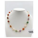 MULTI-GEMSTONE NECKLACE, WIRE-WRAPPED STONES,