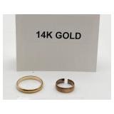 14K GOLD BANDS, 4.9 GRAMS. SZ 10 AND 2.5 PLAIN