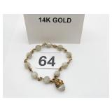 14K GOLD BRACELET, 13.3 GRAMS 6.5" ROUND BEADED