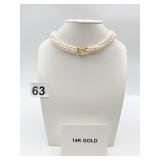 14K GOLD CLASP DOUBLE STRAND PEARL NECKLACE,