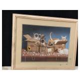 CAT PRINT, SIAMESE CATS IN CARDBOARD BOXES,