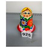 HAND-PAINTED WOODEN BELL, FLORAL MOTIF, RED BASE.