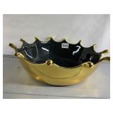 CERAMIC BOWL, CROWN FORM, GOLD-TONE EXTERIOR,
