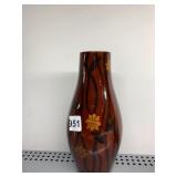 CERAMIC VASE, BROWN GLAZE, BLACK VINE MOTIF,