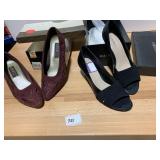 ANNEWELLS BURGUNDY EMBROIDERED SUEDE PUMPS, ELLEN