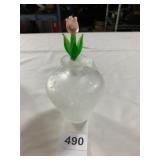 FROSTED GLASS PERFUME BOTTLE, ETCHED LEAF MOTIF,