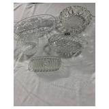 ASSORTED PRESSED GLASS SERVING DISHES, INCLUDES