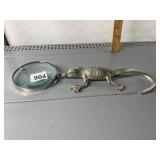 MAGNIFYING GLASS, METAL LIZARD FIGURAL HANDLE,
