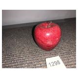STONE APPLE FIGURINE, POLISHED RED MARBLE, METAL