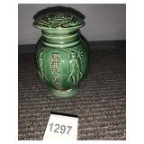 KOREAN GINSENG CERAMIC JAR, LIDDED, GREEN GLAZE,