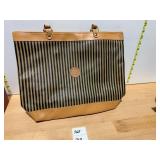 FENDI TOTE, STRIPED COATED CANVAS, TAN LEATHER