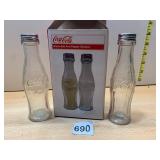 COCA-COLA GLASS SALT AND PEPPER SHAKERS, BOTTLE