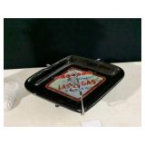 LAS VEGAS SOUVENIR ASHTRAY, CERAMIC, BLACK GLAZE,