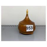 WOODEN TRINKET BOX, TURNED WOOD CONSTRUCTION,