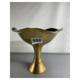 METAL PEDESTAL BOWL, FLARED SCALLOPED RIM,