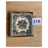 COMPACT MIRROR, SQUARE, FLORAL DECOUPAGE TOP,