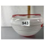 ART GLASS BOWL, OPAQUE WHITE INTERIOR, CLEAR