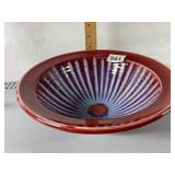 STUDIO ART POTTERY BOWL, DEEP RED EXTERIOR,