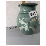 STUDIO ART POTTERY PITCHER, SPECKLED GREEN GLAZE,