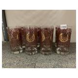 ASSORTED DRINKING GLASSES, CLEAR GLASS, BURGUNDY