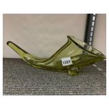 ART GLASS CORNUCOPIA VASE, LIME GREEN, FOOTED