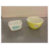 PYREX MILK GLASS REFRIGERATOR DISH, BLUE ROOSTER