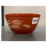 PYREX MIXING BOWL, ORANGE W/ WHITE WHEAT PATTERN.