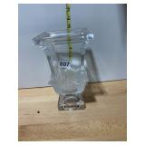 CRYSTAL VASE, SQUARE MOUTH, FROSTED FLORAL RELIEF
