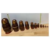 RUSSIAN NESTING DOLLS, HAND-PAINTED WOOD,