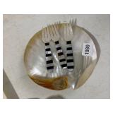 MOTHER OF PEARL SHELL DISH, INCLUDES STRIPED