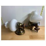 BRASS WALL SCONCES, RIBBED MILK GLASS SHADES,