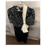 PATRA NAVY DRESS, WHITE PIPING, EMBROIDERED SWIRL
