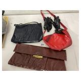 ASSORTED HANDBAGS, INCLUDES RED VINYL SHOULDER